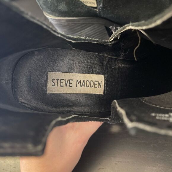 Steve Madden Sharini Black Suede Leather Block Heel Booties Women’s Size 7.5 - Picture 7 of 8